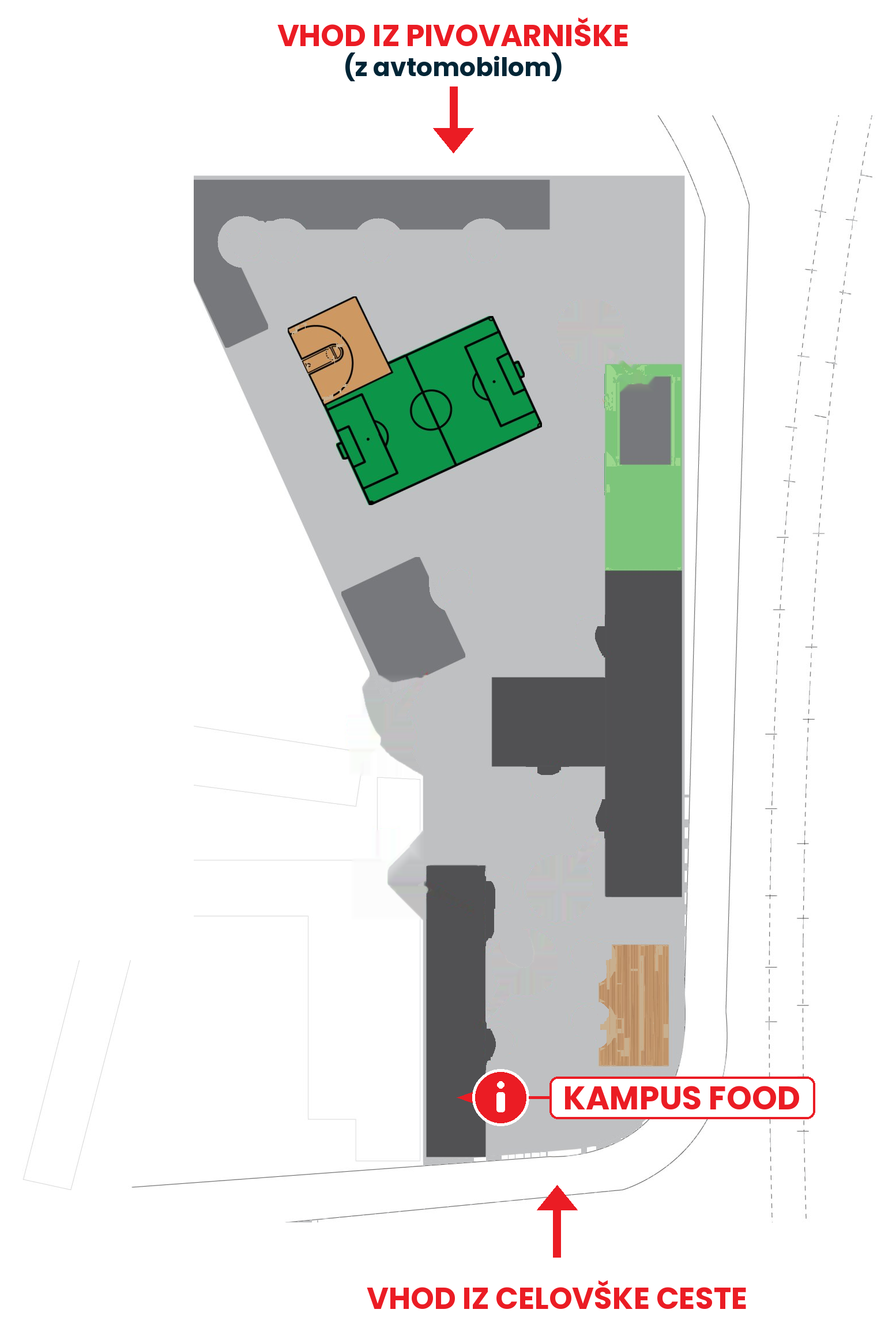 Zemljevid Kampusa z označeno lokacijo Kampus Food