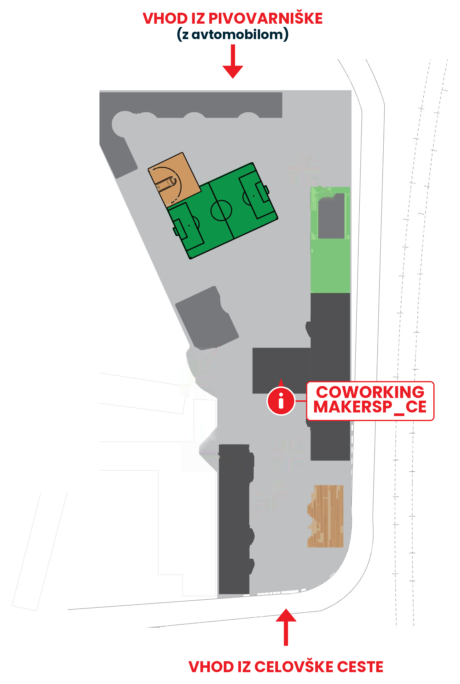 Zemljevid Kampusa z označeno lokacijo coworkinga makerSP_CE