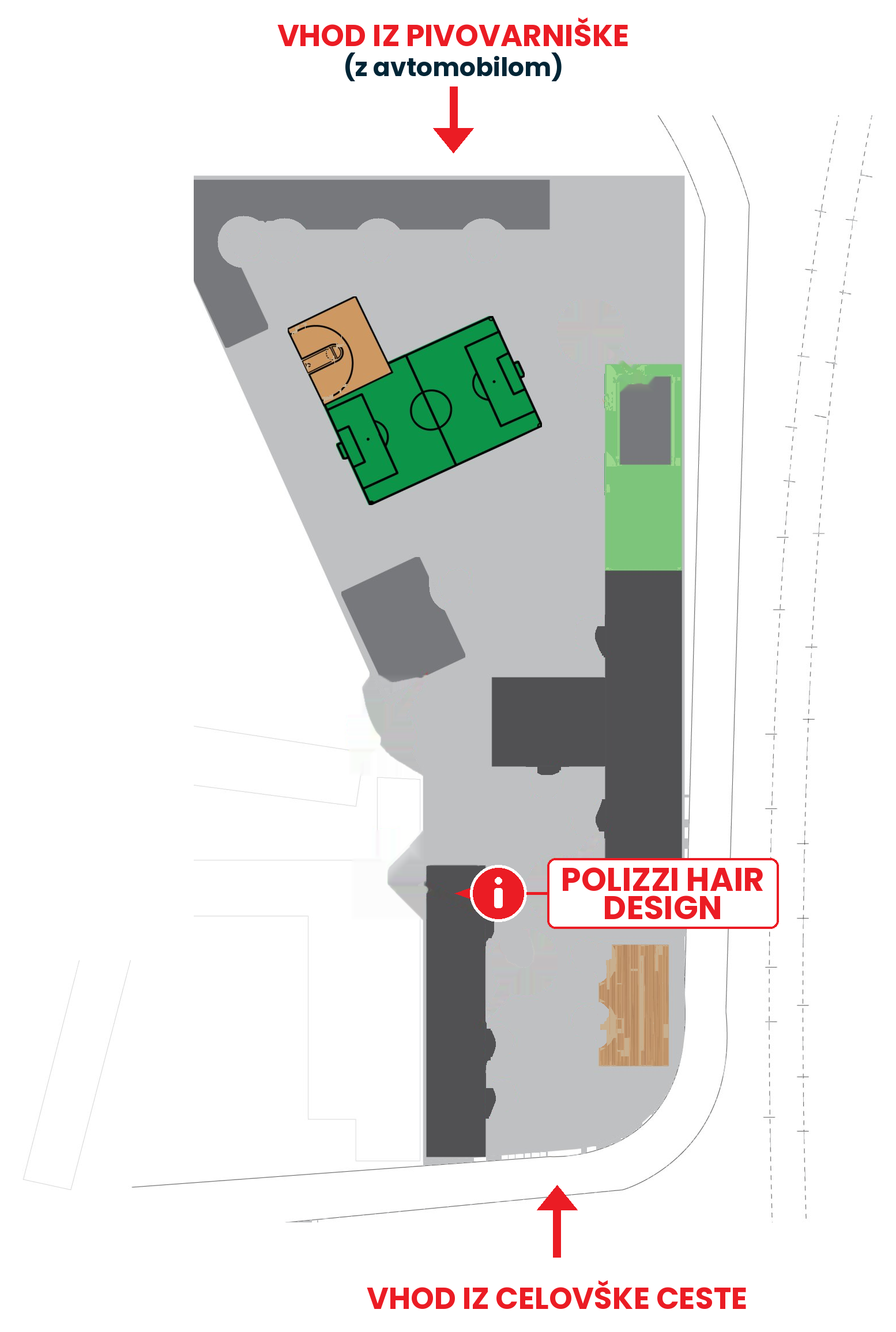 Zemljevid Kampusa z označeno lokacijo Polizzi Hair Design